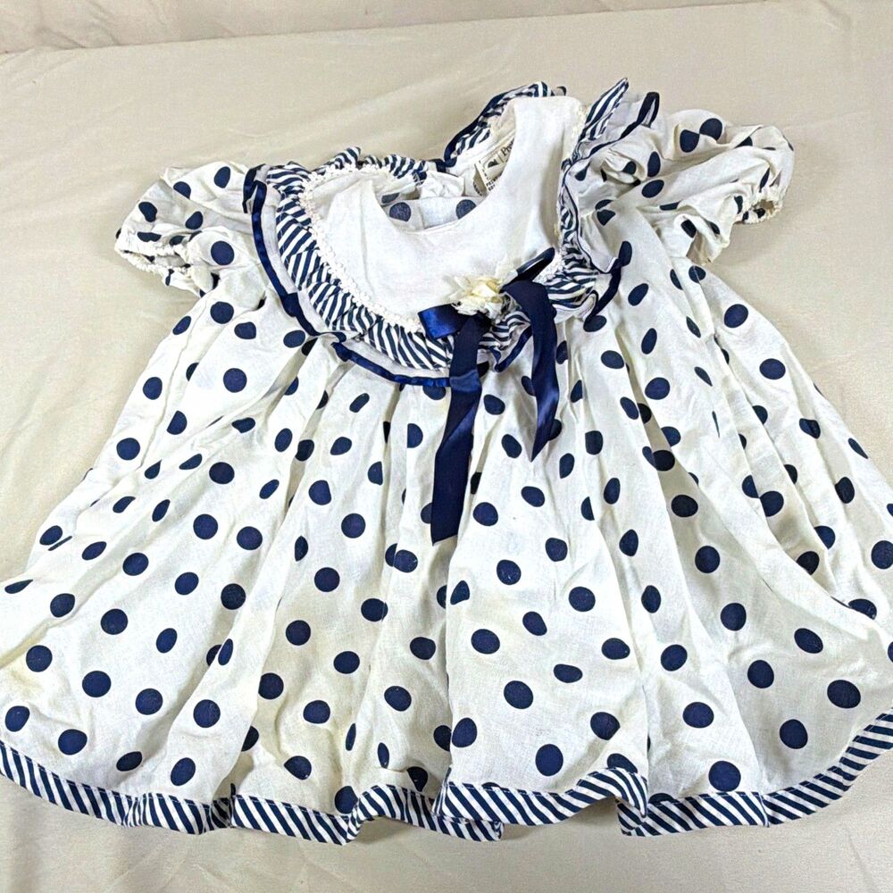 Vintage 80s 90s Pretty as a Picture Girls 4T Sailor Polka Dot Dress USA Union